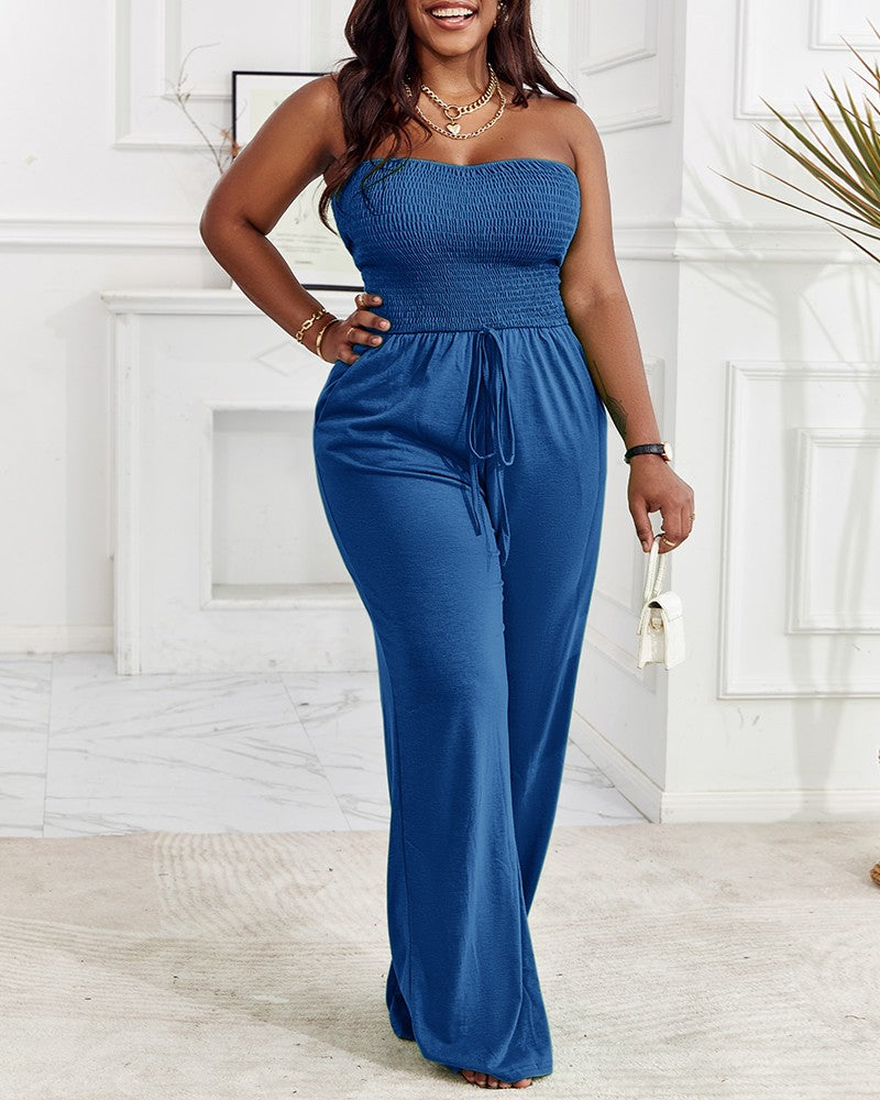FZ Women's Plus Size Bandeau Shirred Wide Leg Jumpsuit - FZwear