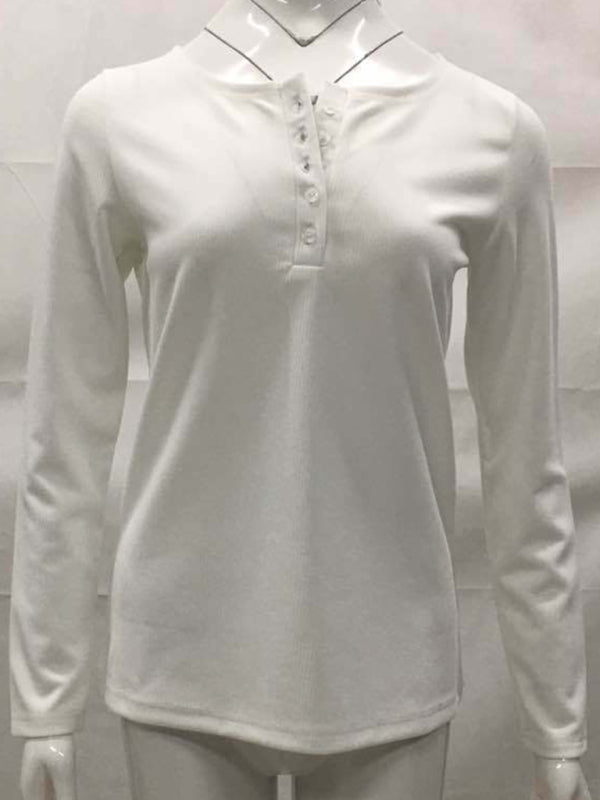 solid button slim long sleeve top bottom shirt