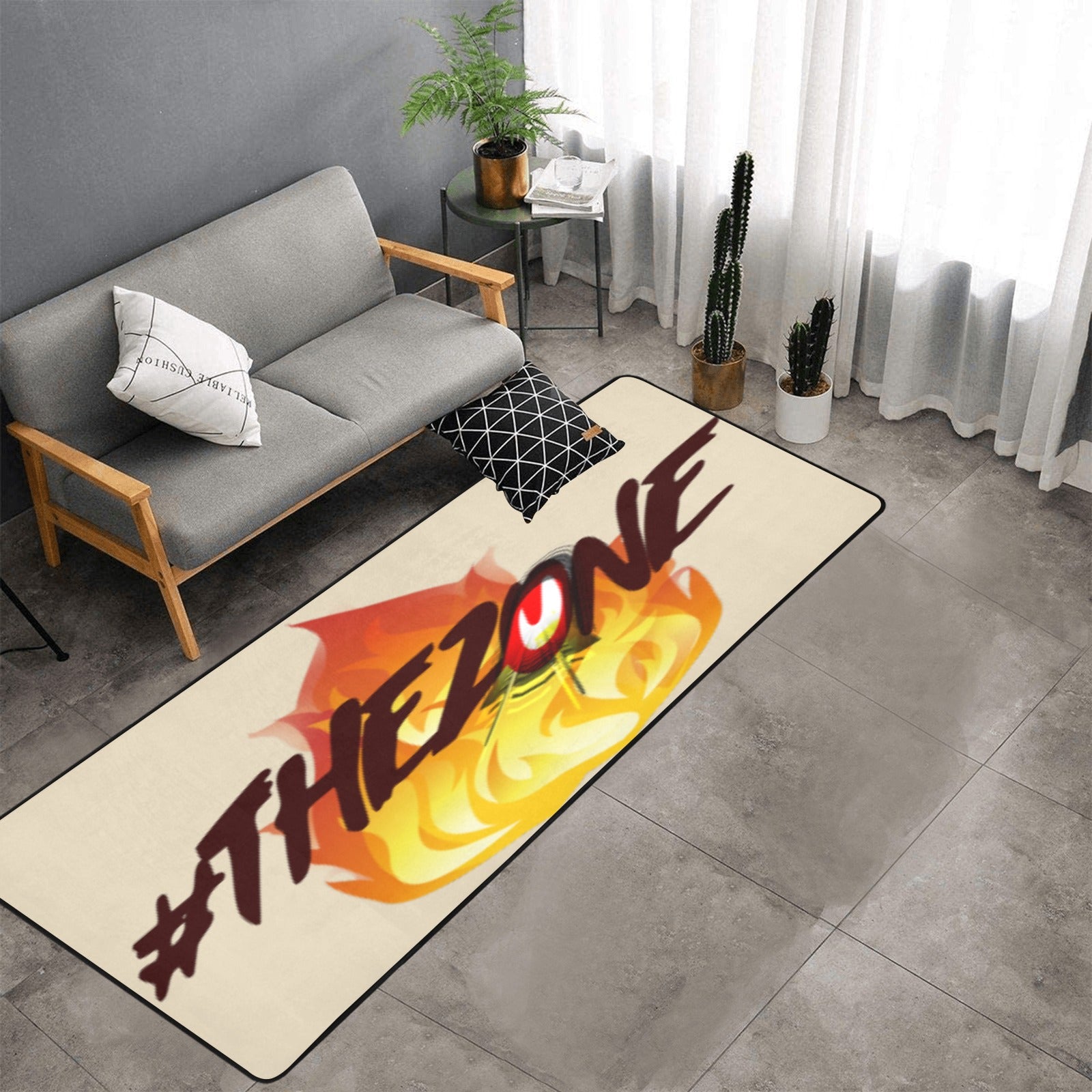 fz zone area rug one size / fz rug - beige area rug with black binding 10'x3'3''