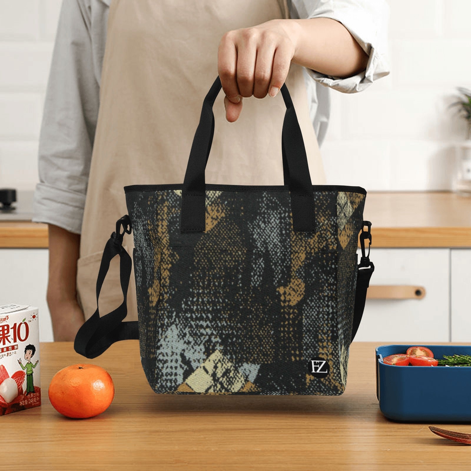 fz lunch bag - abstract insulated lunch tote bag with shoulder strap (model1724)