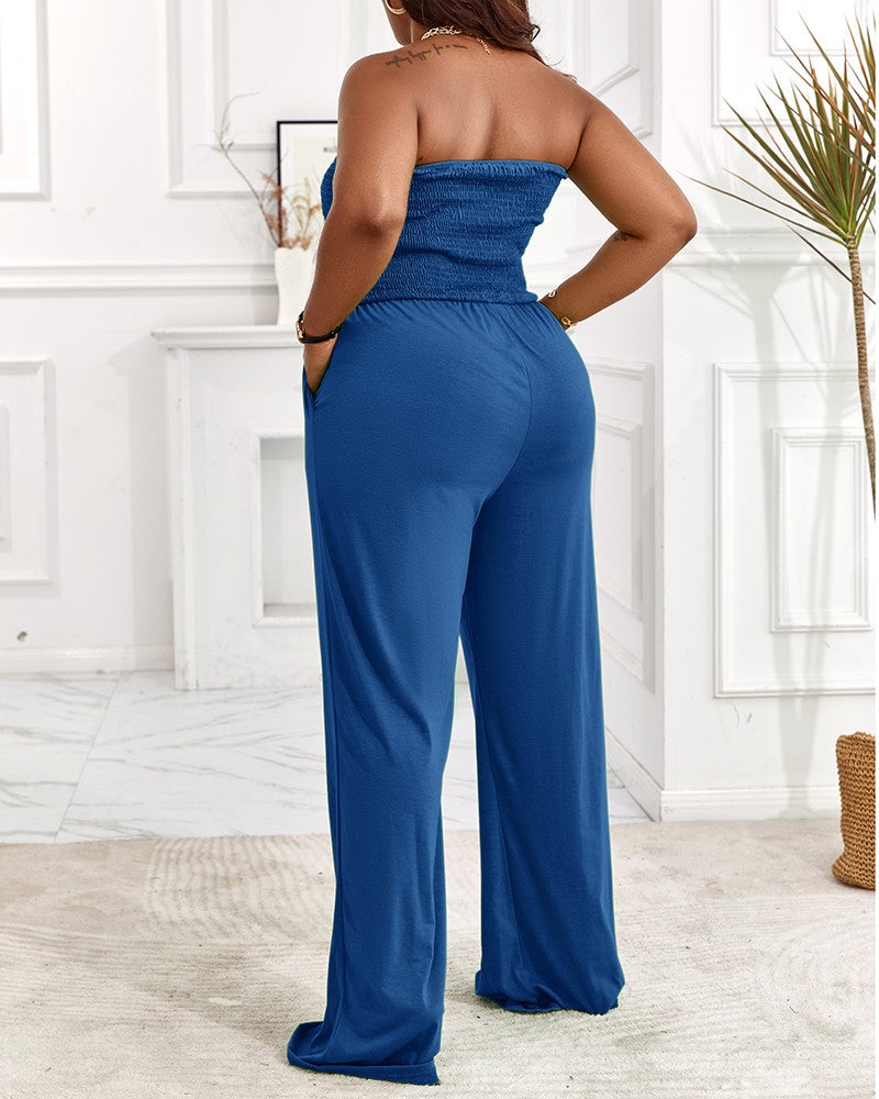 FZ Women's Plus Size Bandeau Shirred Wide Leg Jumpsuit - FZwear