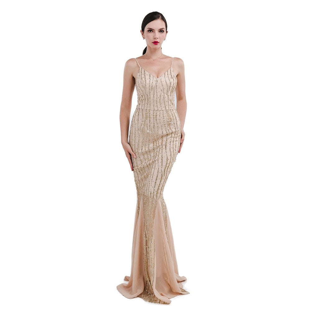fz women's gold evening dress