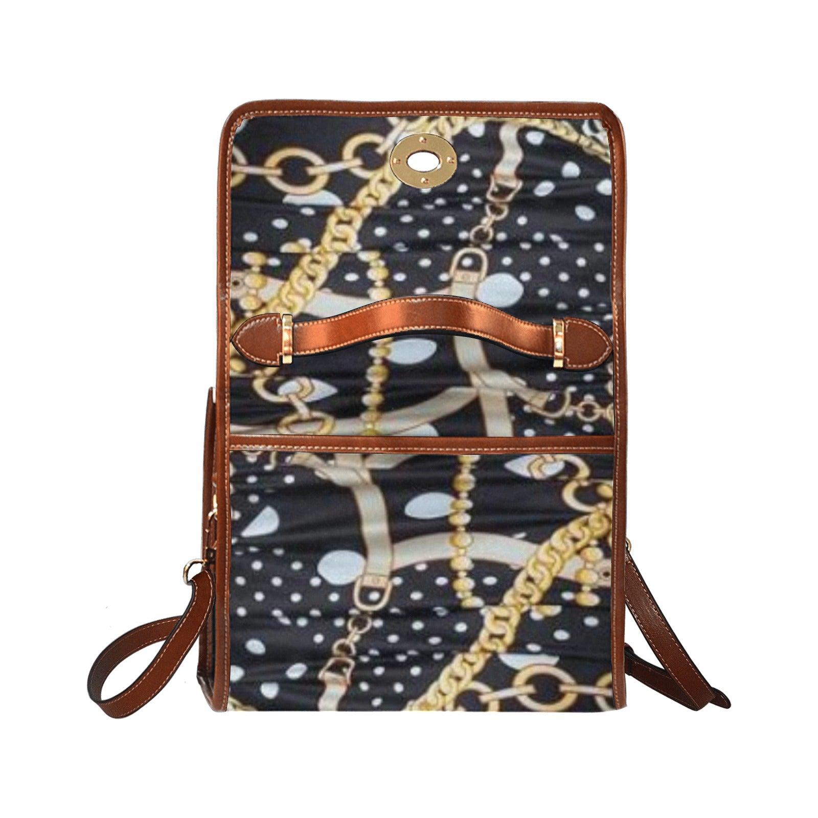 fz chain handbag all over print waterproof canvas bag(model1641)(brown strap)