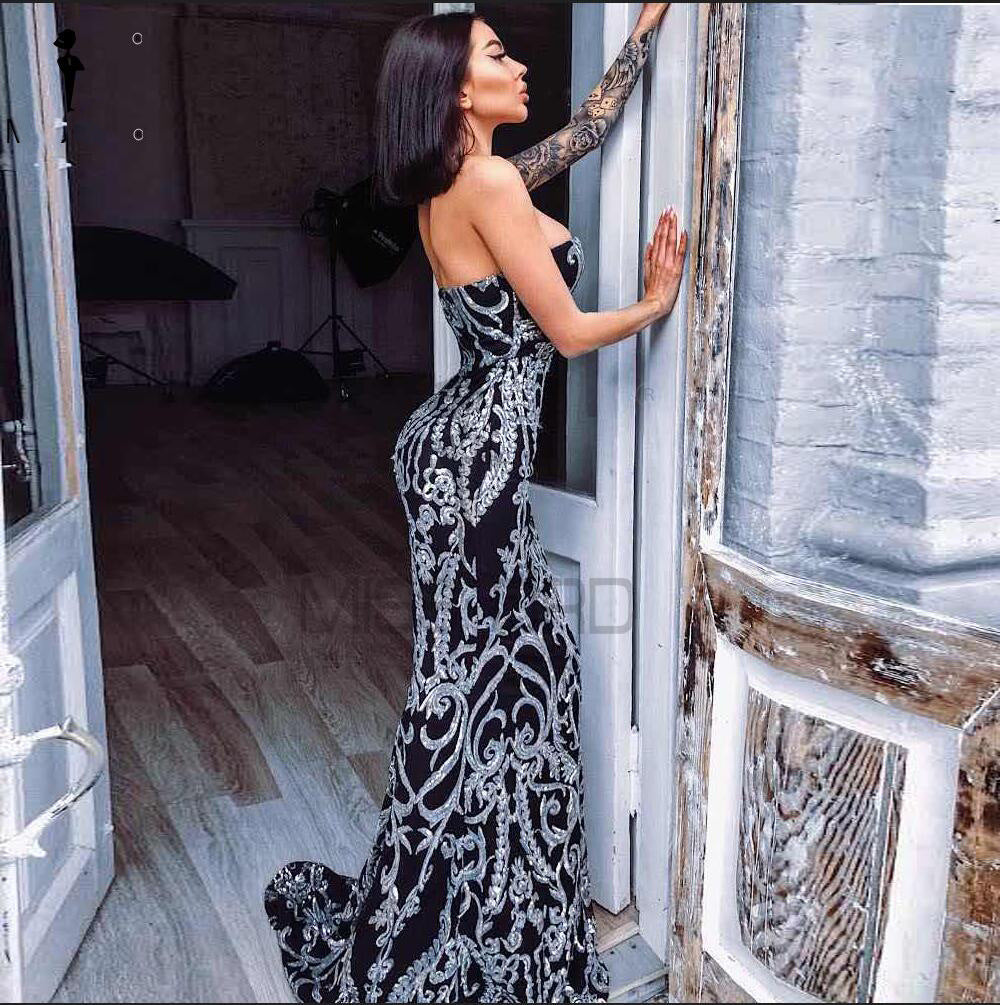 sexy bandeau one-shoulder vintage sequined mopping evening dress elegant evening dress women fishtail dress formal gown