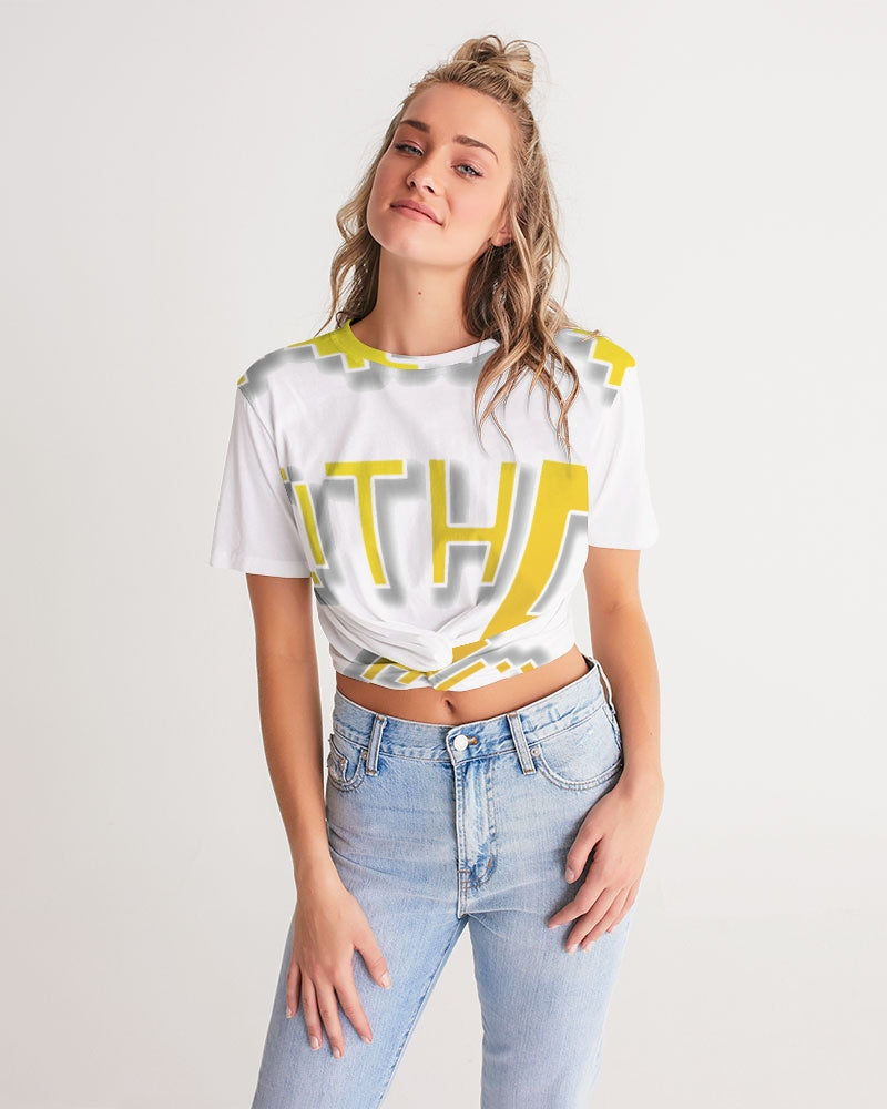 white zone women's twist-front cropped tee