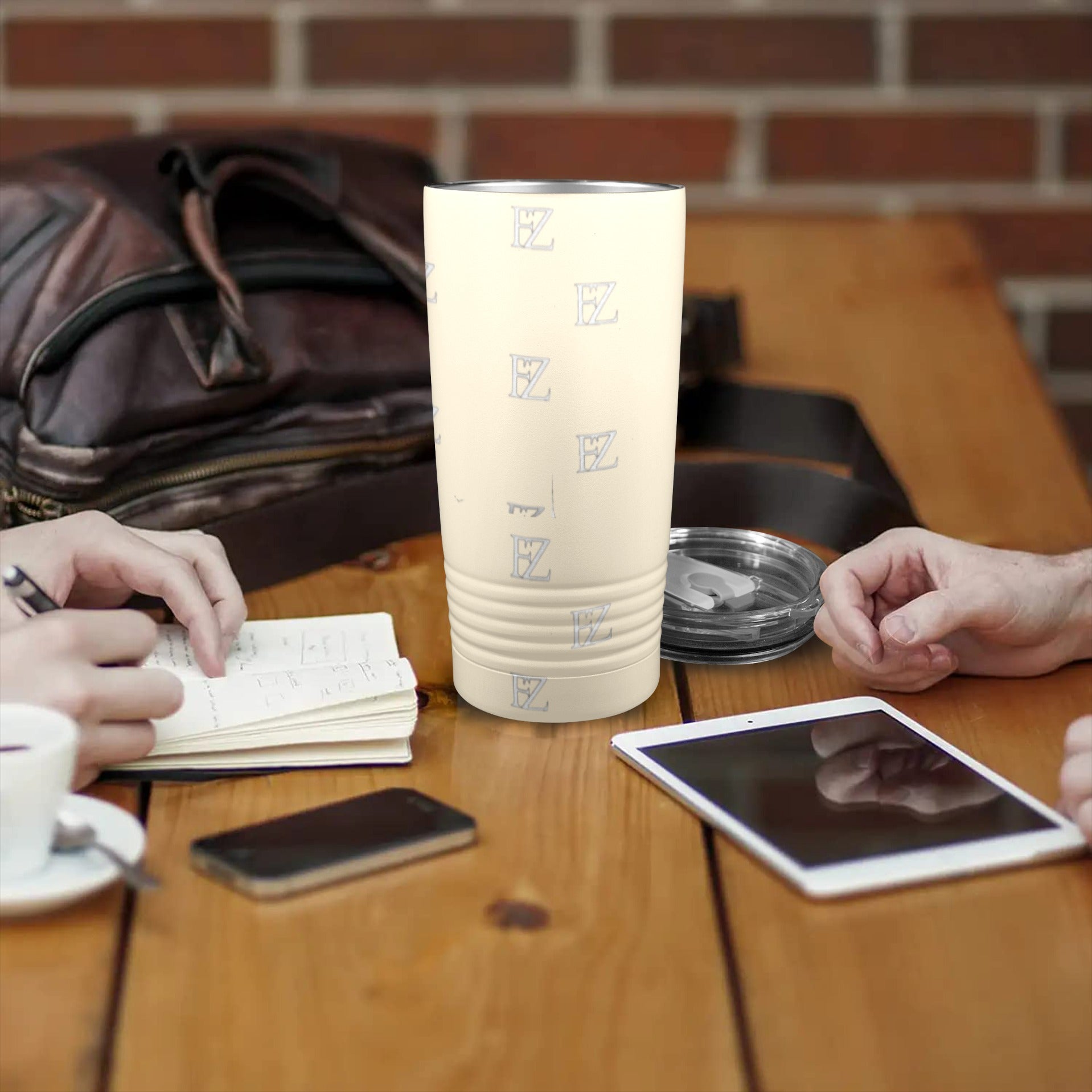 fz original coffee cup - beige insulated stainless steel tumbler (20oz )