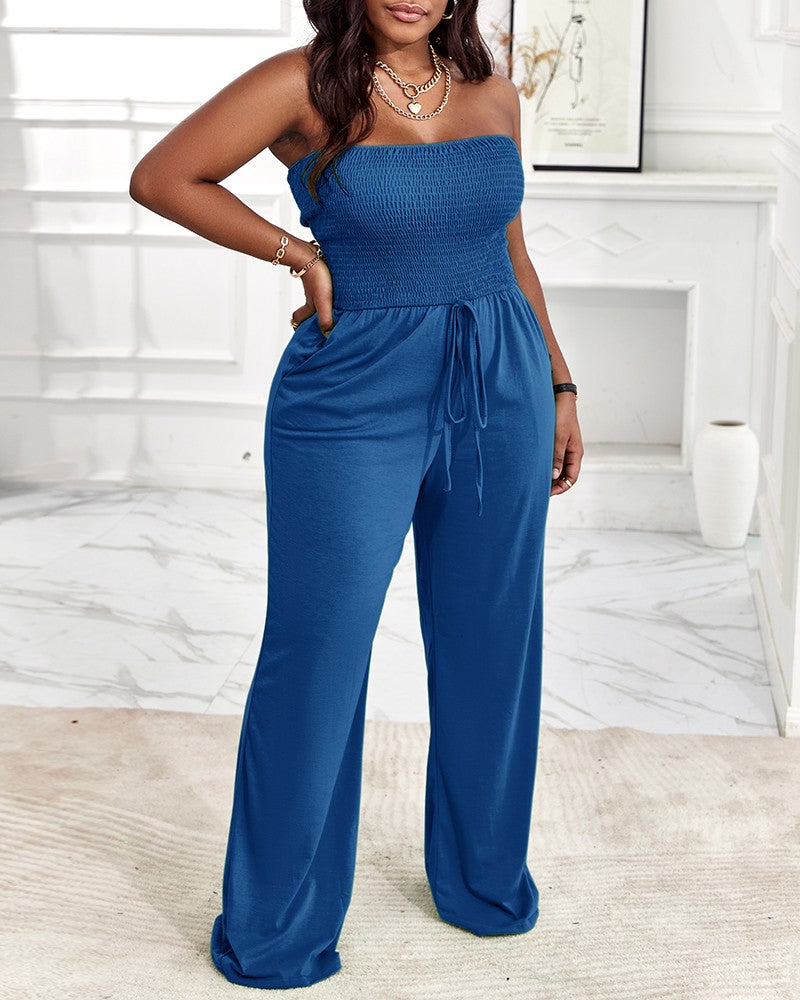 FZ Women's Plus Size Bandeau Shirred Wide Leg Jumpsuit - FZwear
