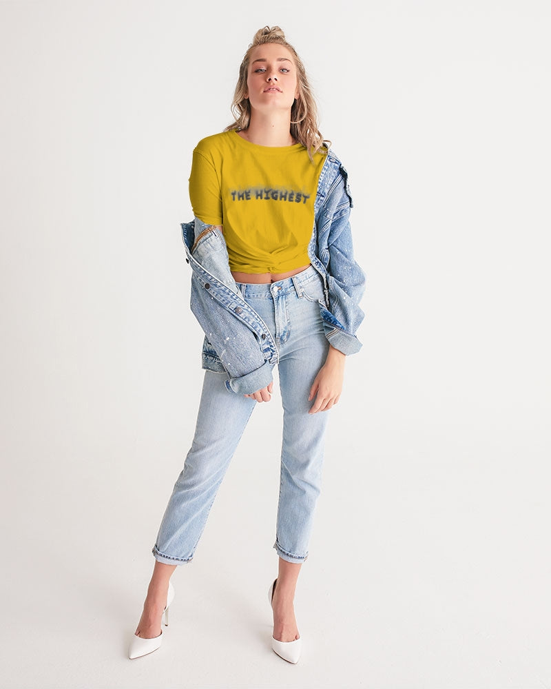 yellow zone women's twist-front cropped tee