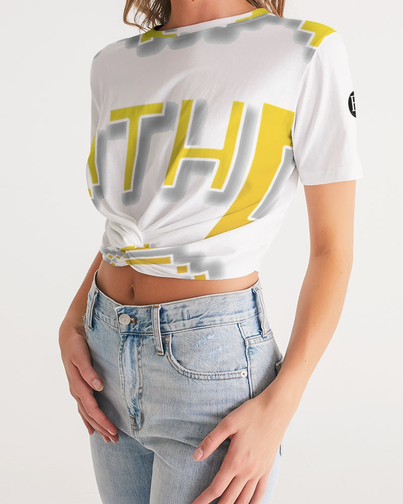 white zone women's twist-front cropped tee