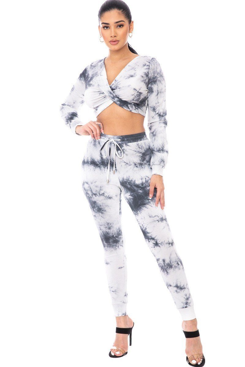 fz women's tie dye ribbed sweater suit