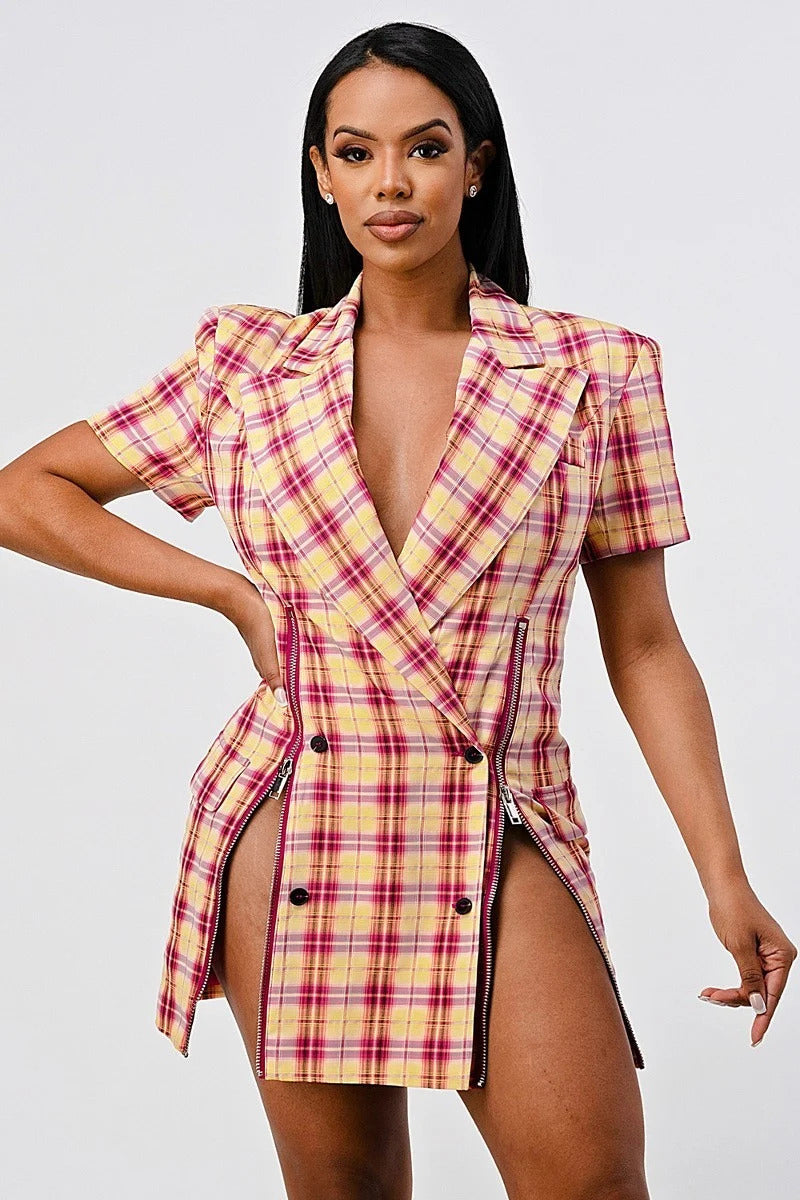 fz women's plaid blazer mini dress