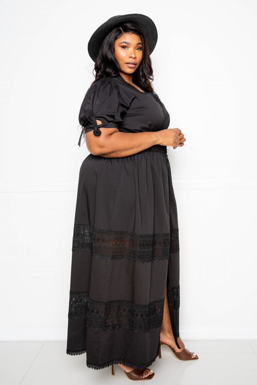 fz women's plus size puff sleeve maxi dress