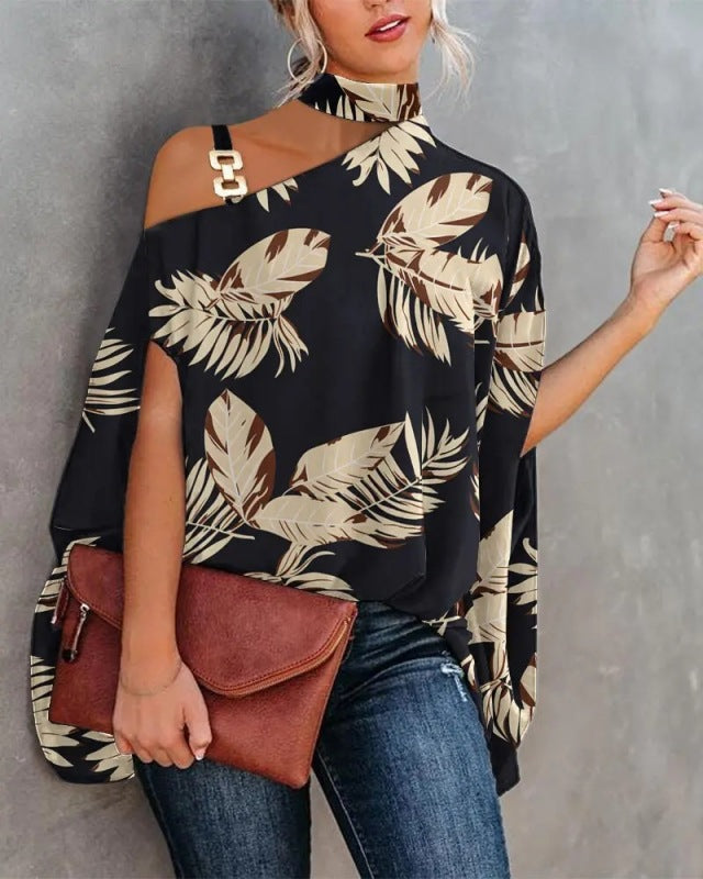 halter neck dolman sleeve print shirt ladies shirt women's clothing