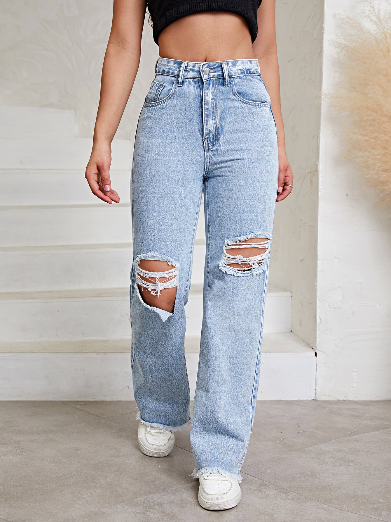 FZ Women's High Waist Ripped Denim Pants - FZwear