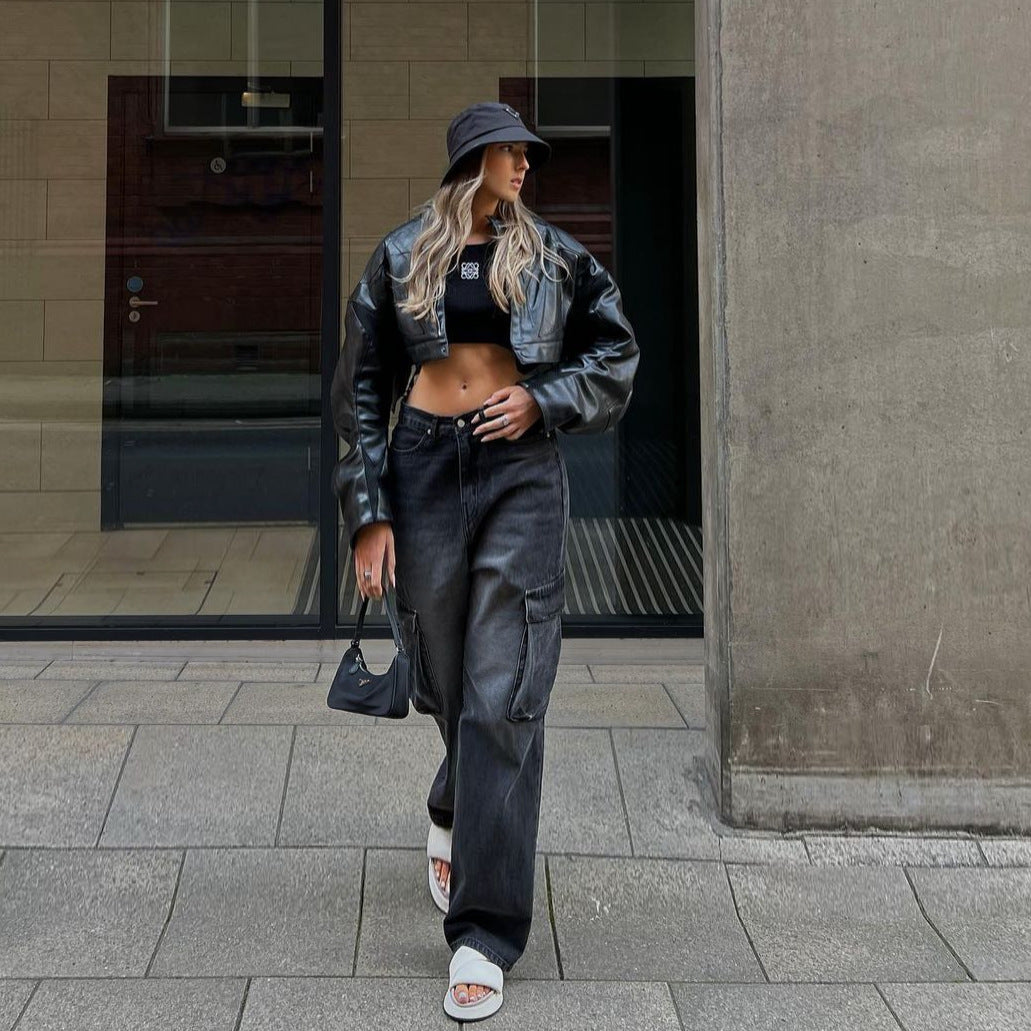 FZ Women's Retro Multi Pocket Straight Leg Denim Pants - FZwear