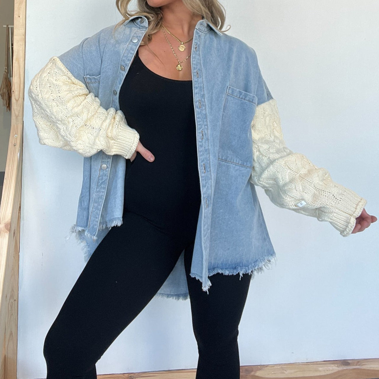 FZ Women's Loose Stitching Denim Woolen Jacket - FZwear