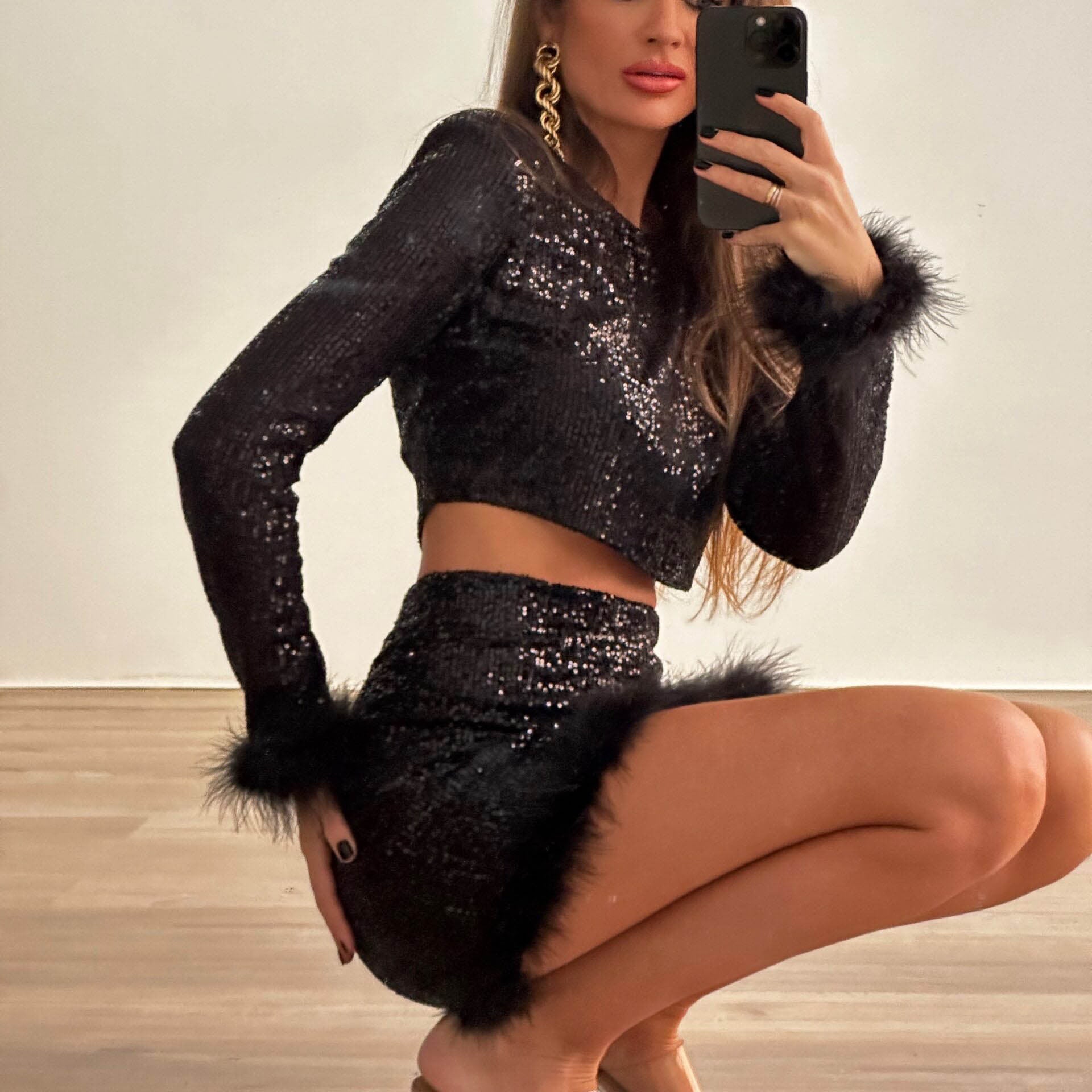 FZ Women's Sexy Sequined Short Skirt Two Piece Suit - FZwear
