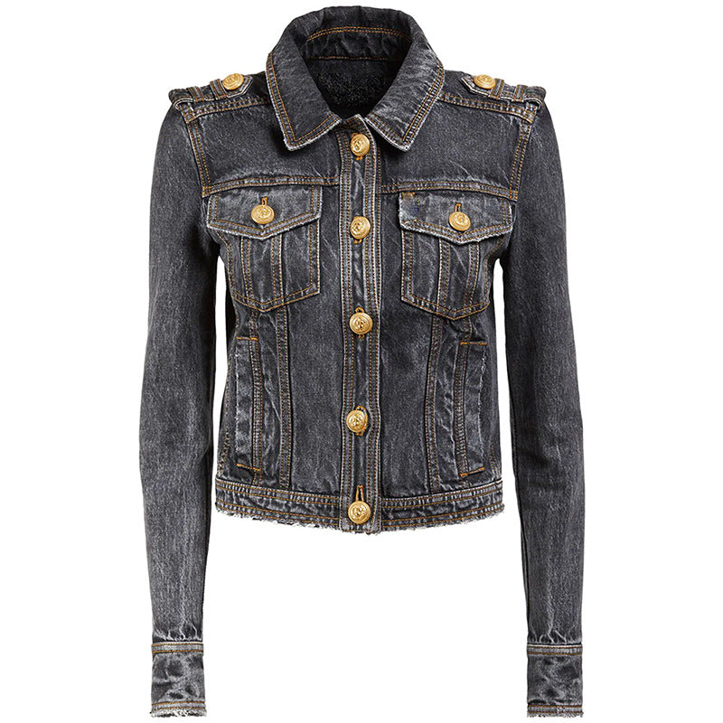 goods autumn winter star lion head button slim wash denim jacket coat
