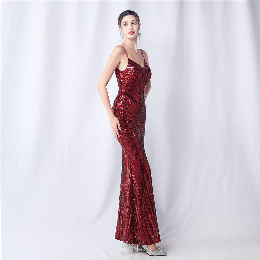FZ Women's Floral Cutting Sequin Sling Evening Dress - FZwear