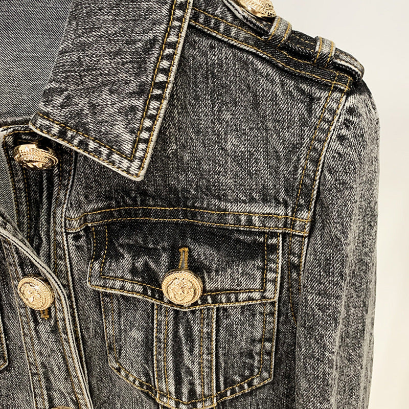 goods autumn winter star lion head button slim wash denim jacket coat