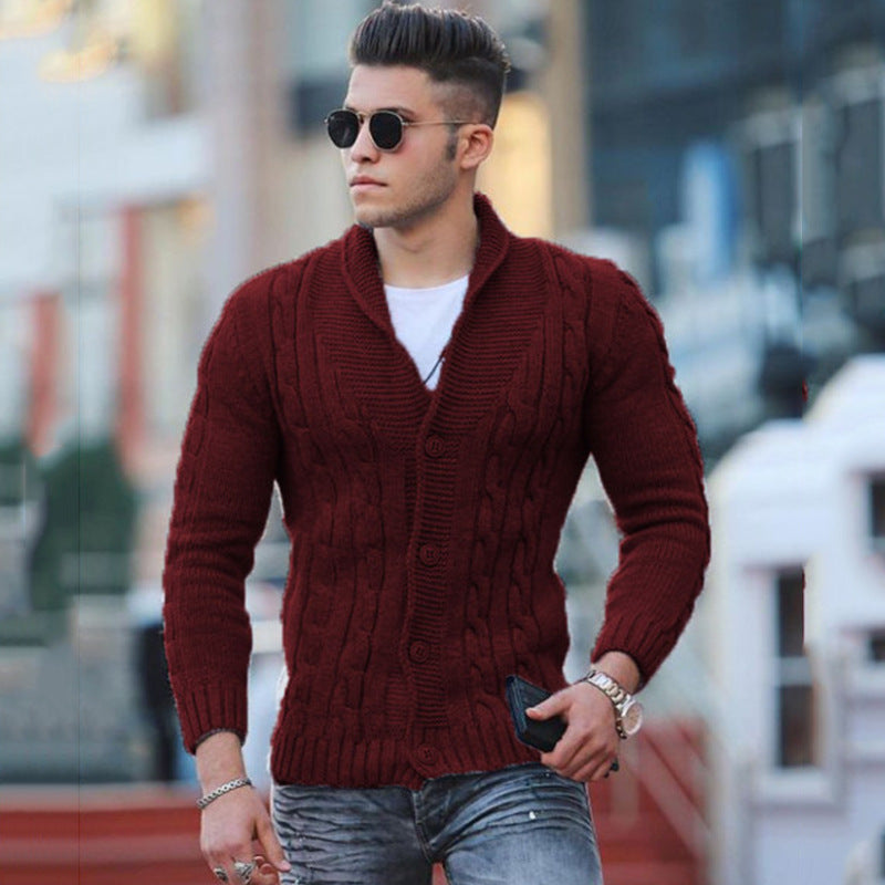 new sweater men's knitted cardigan solid color slim men's jacket