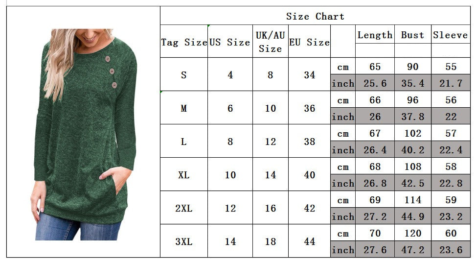 fz women's blouse long sleeve button decoration pullover tee