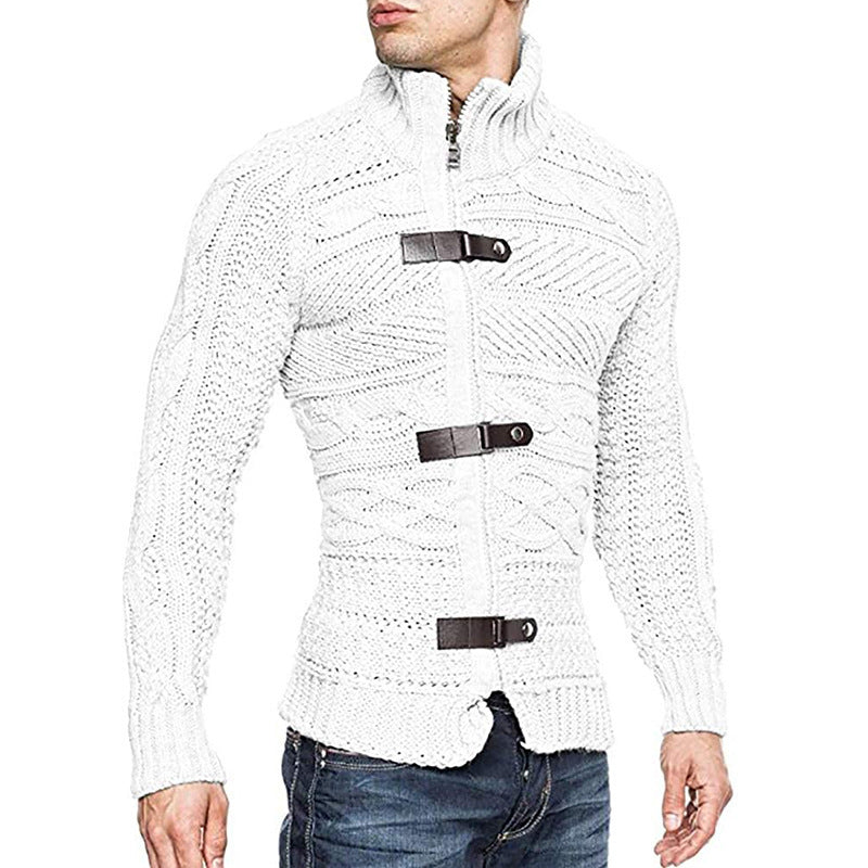 FZ Men's Leather Button Long Sleeve Knitted Sweater Jacket - FZwear
