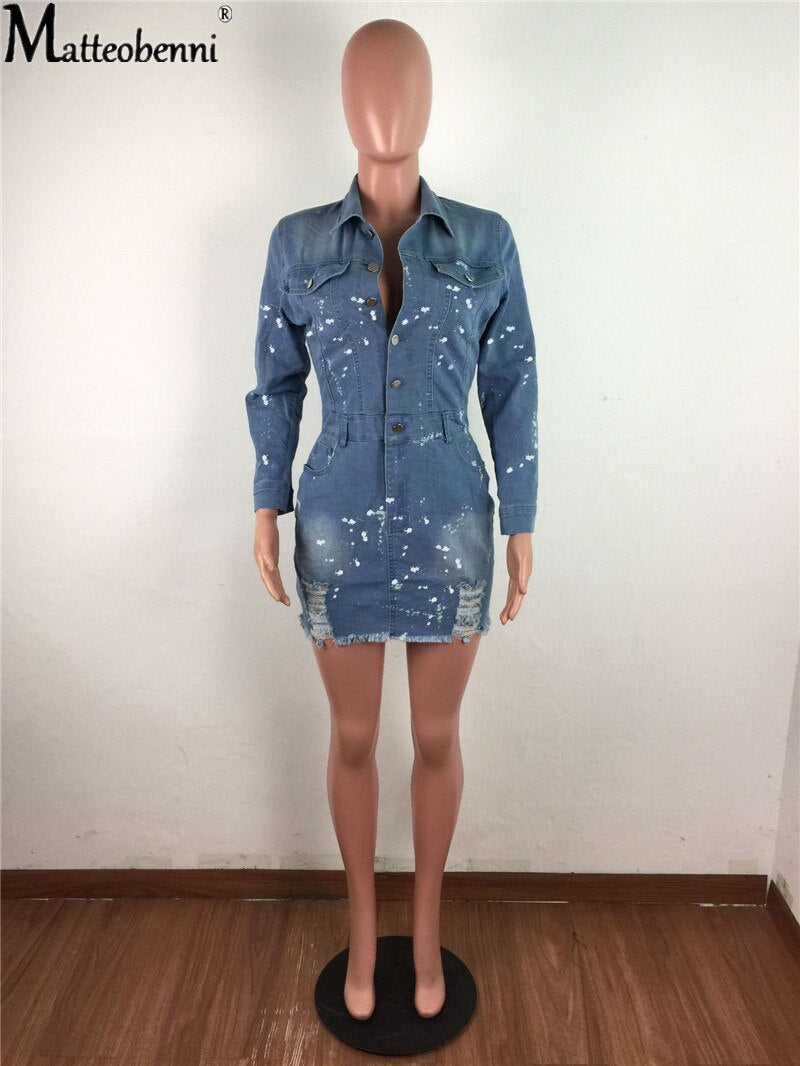 fz women's slim sexy ripped hole denim dress