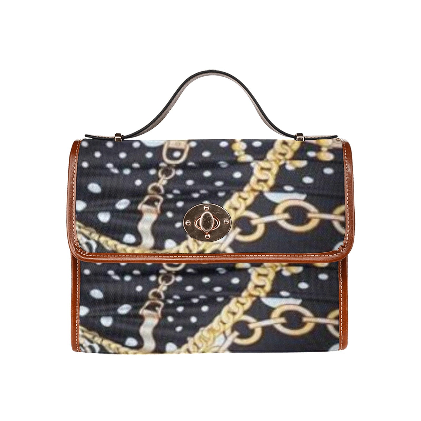 fz chain handbag all over print waterproof canvas bag(model1641)(brown strap)