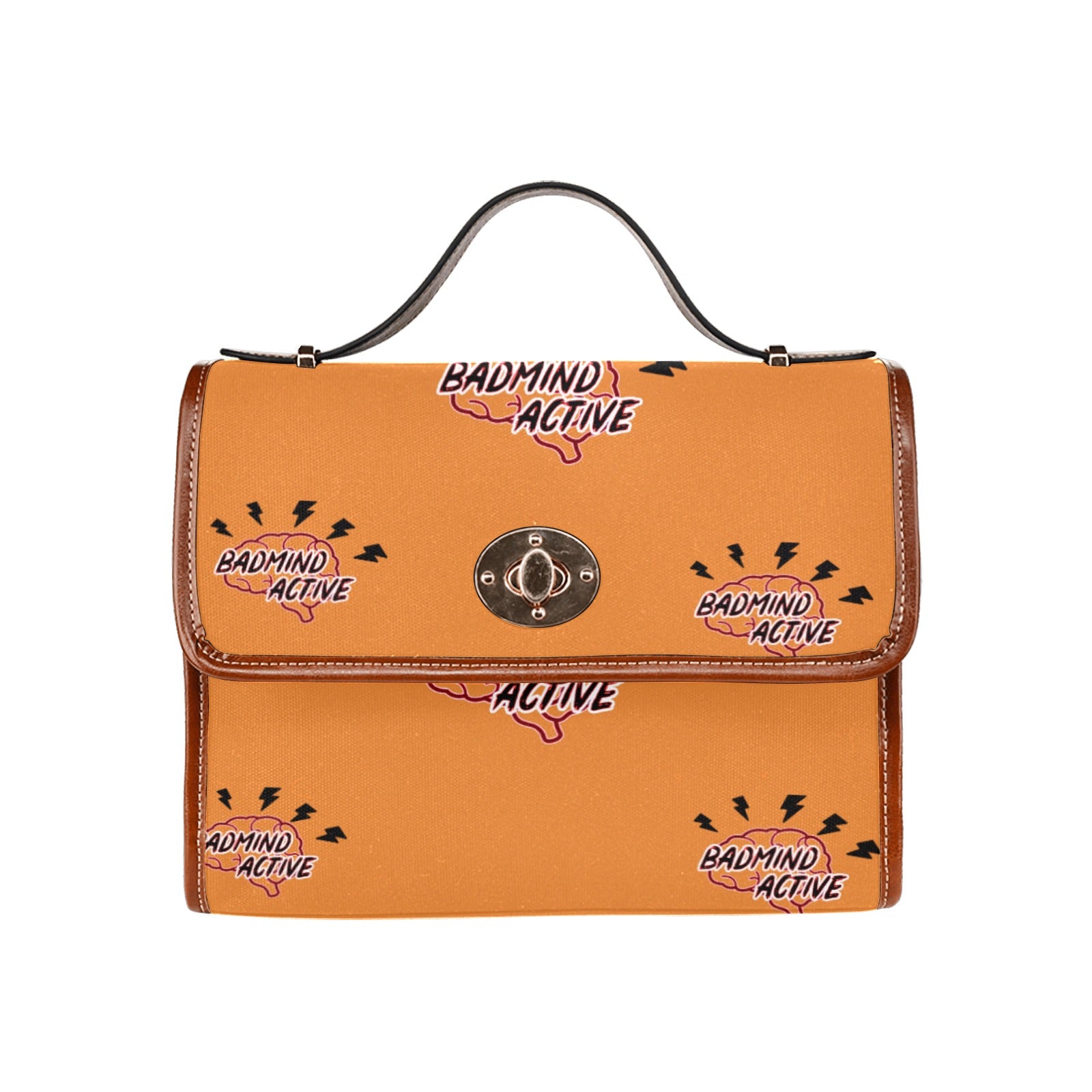 fz mind handbag one size / fz - mind bag-orange all over print waterproof canvas bag(model1641)(brown strap)