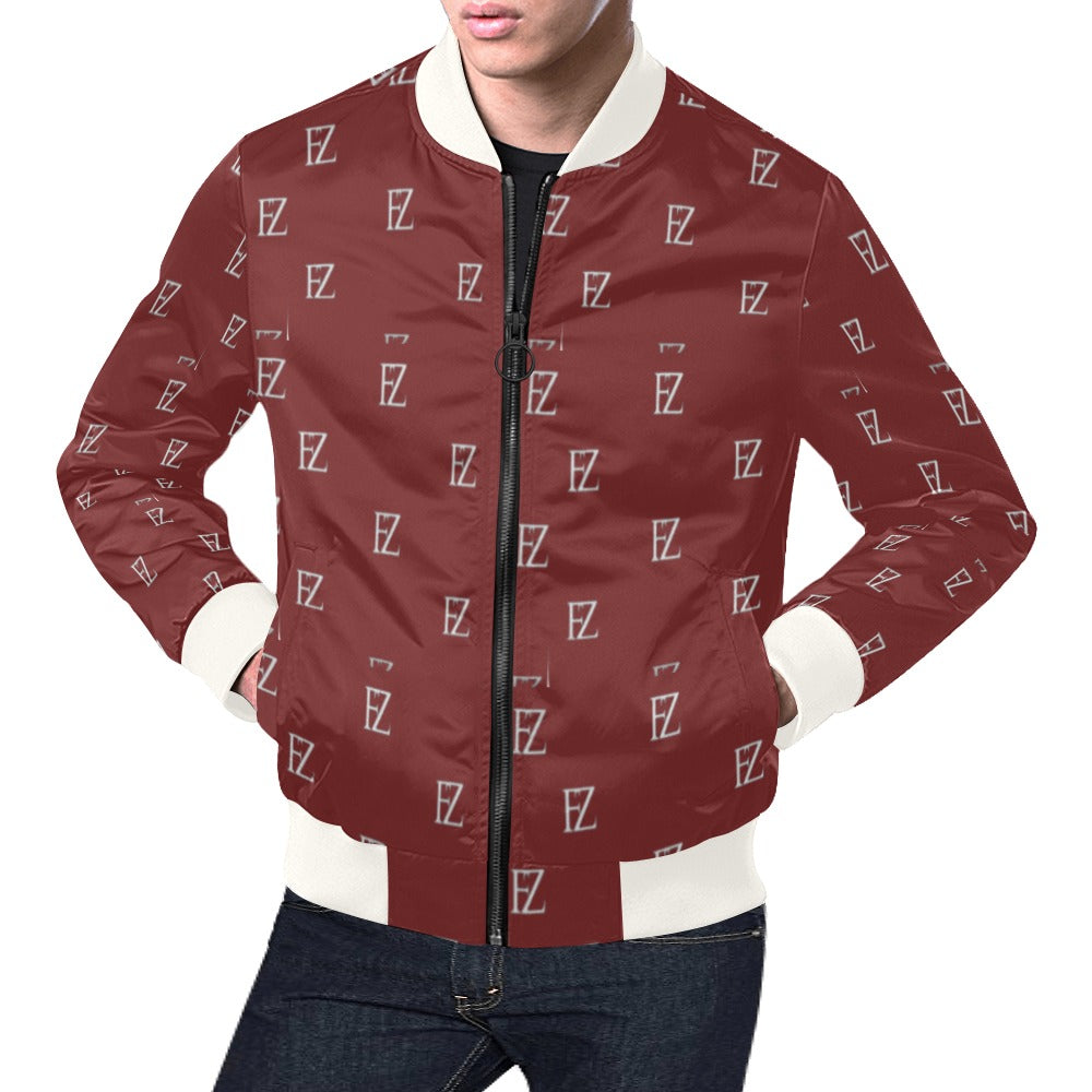 fz men's designer jacket- burgundy white men's all over print casual jacket (model h19)