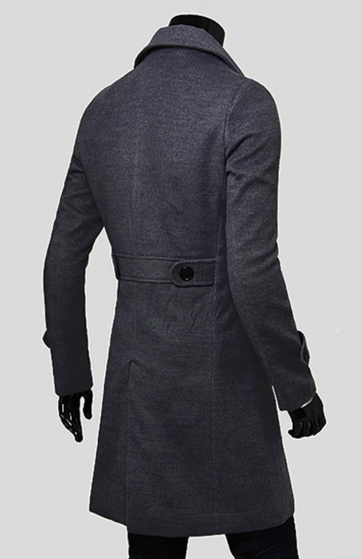 men's double breasted lengthened simple wool coat