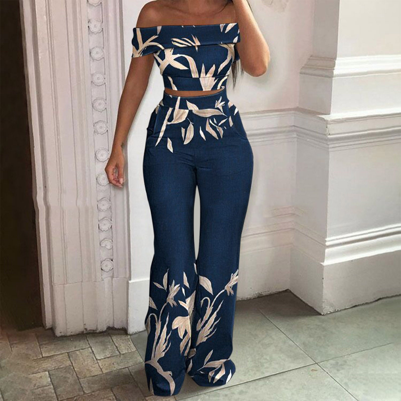 FZ Women's short printed high-waisted wide-leg pants suit - FZwear