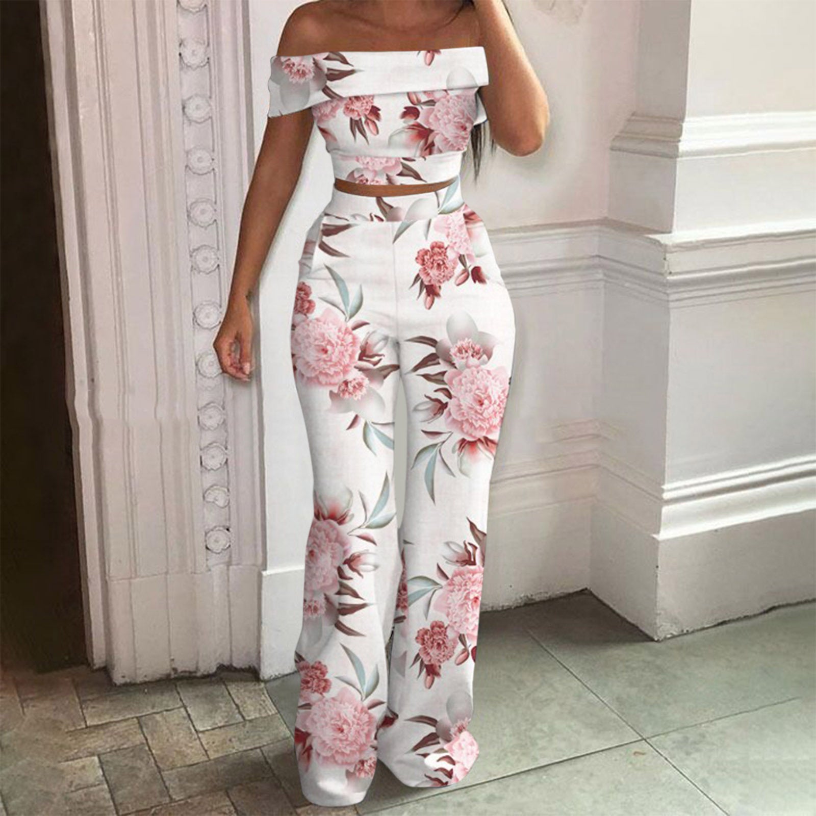 FZ Women's short printed high-waisted wide-leg pants suit - FZwear