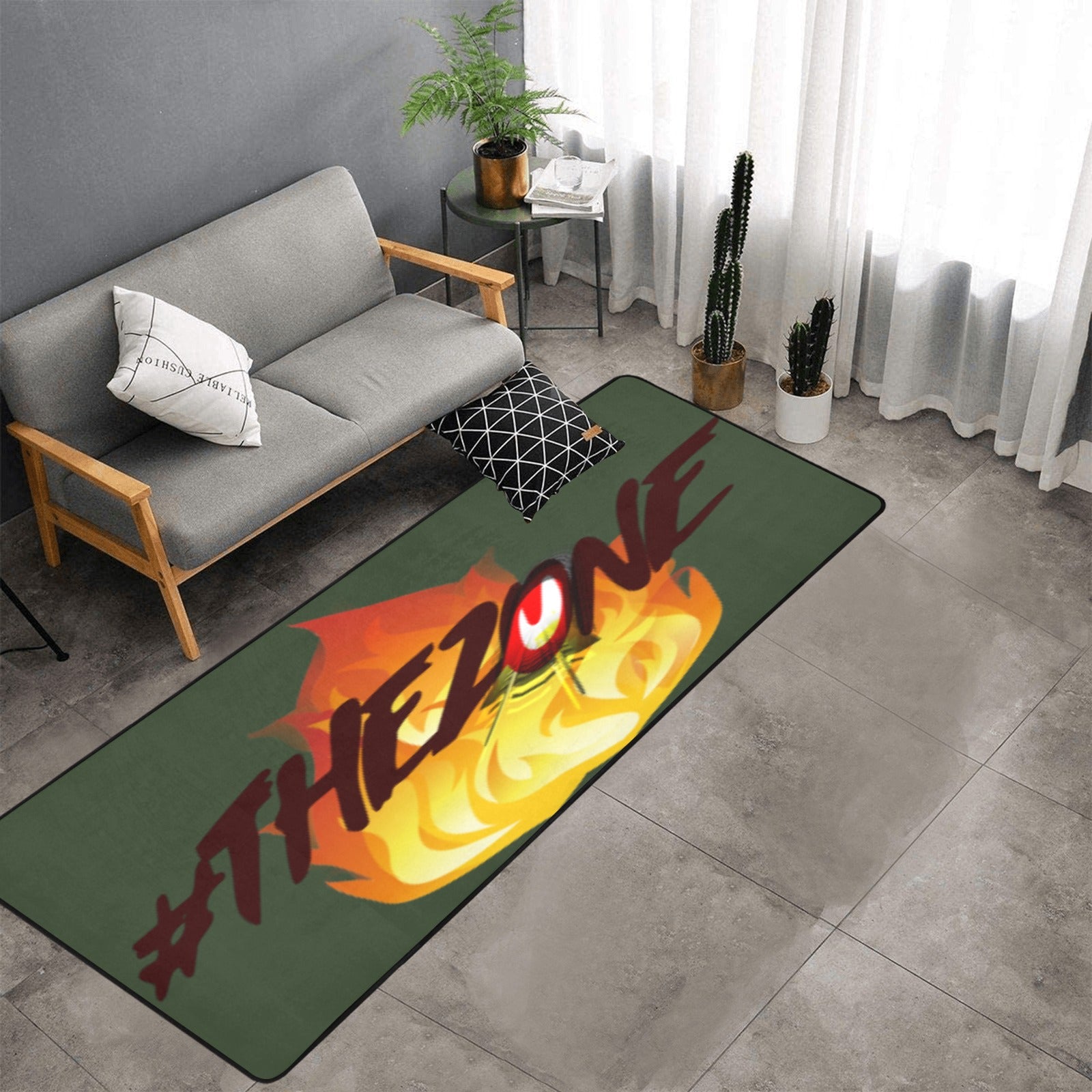 fz zone area rug one size / fz rug - army green area rug with black binding 10'x3'3''
