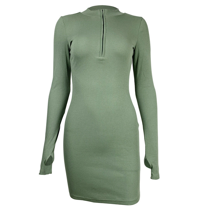 fz women's threaded zipper long sleeve dress