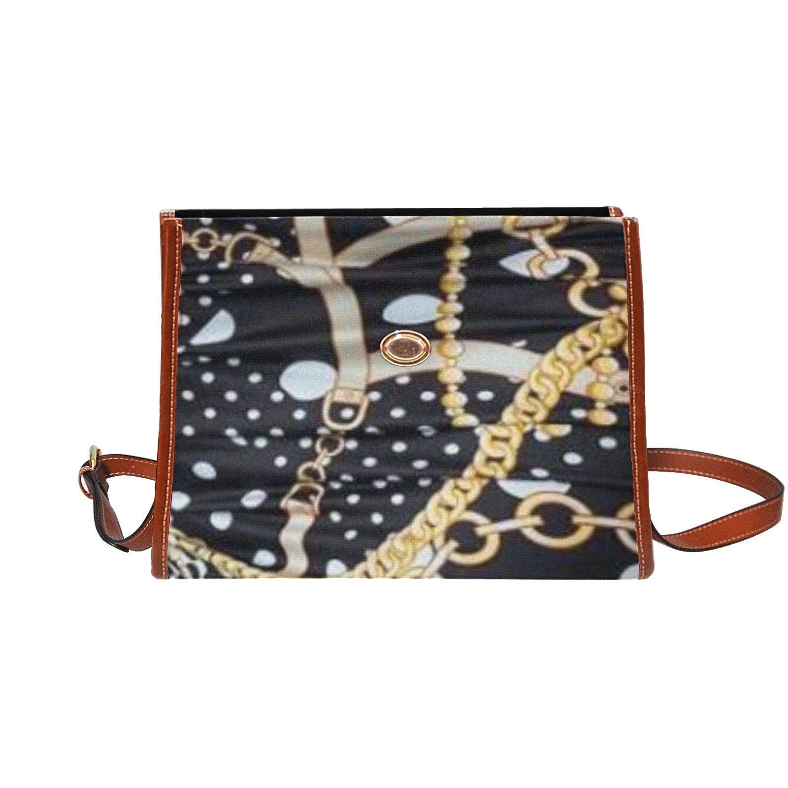 fz chain handbag all over print waterproof canvas bag(model1641)(brown strap)