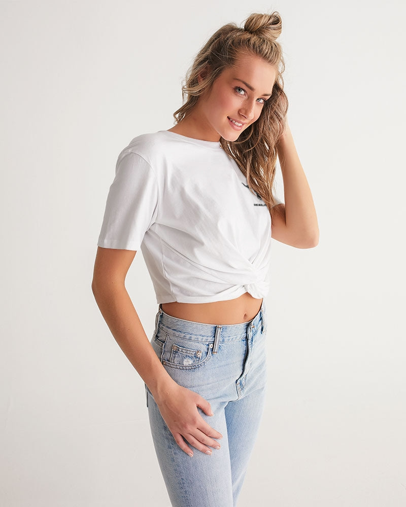 white zone upgraded women's twist-front cropped tee