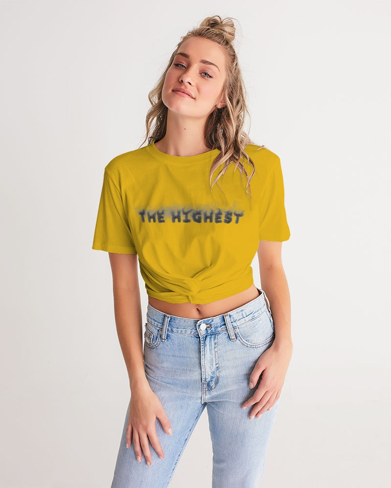 yellow zone women's twist-front cropped tee
