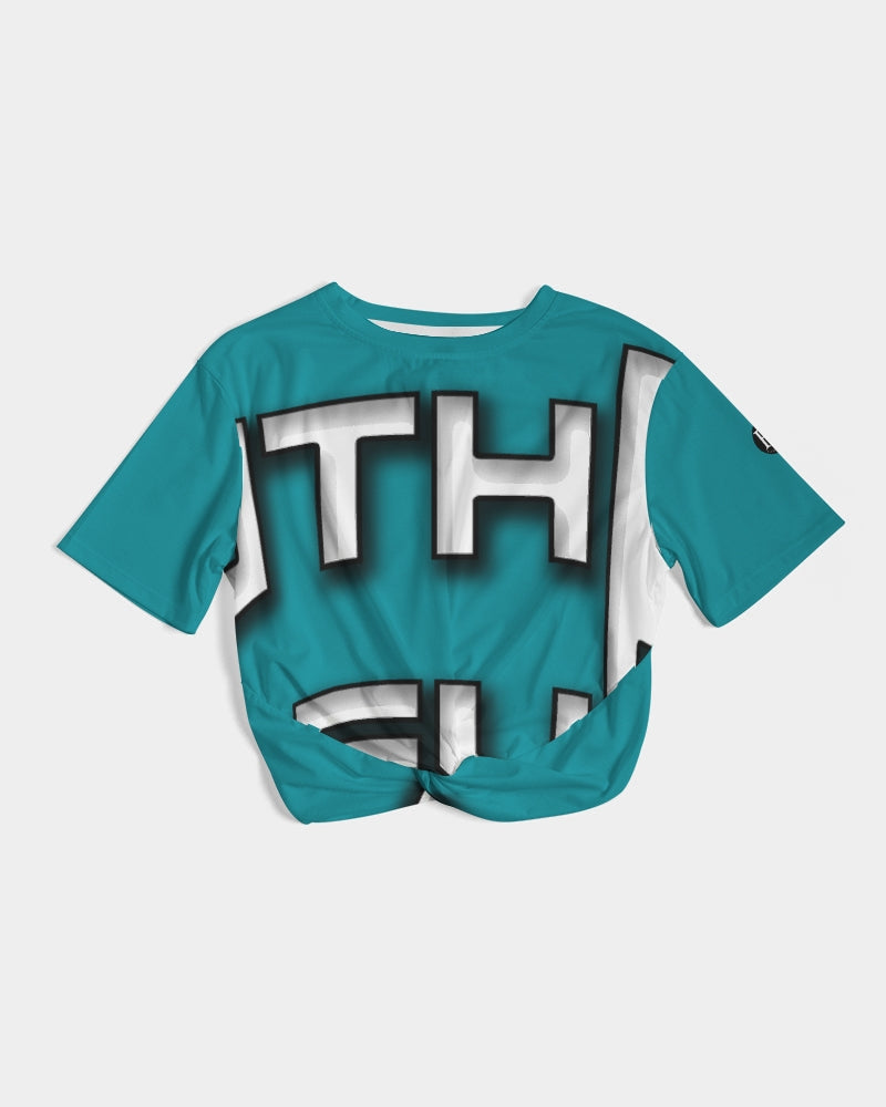 blue sky women's twist-front cropped tee