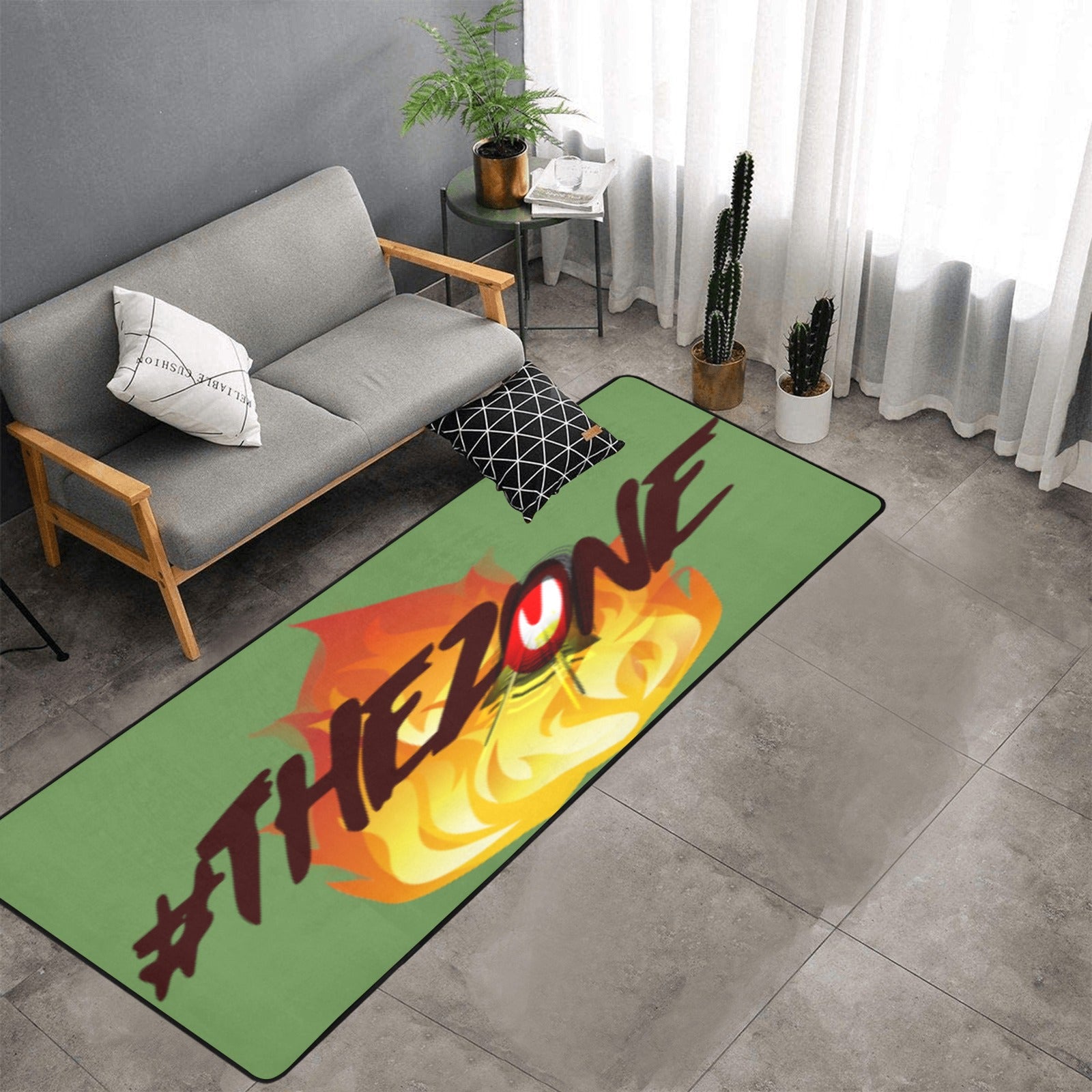 fz zone area rug one size / fz rug - green area rug with black binding 10'x3'3''