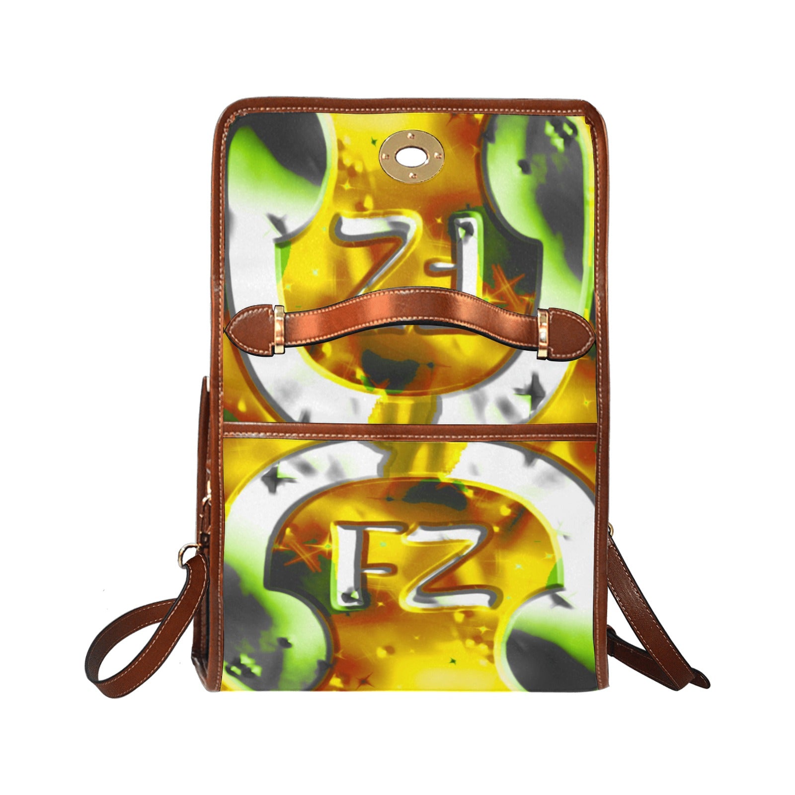 fz yellow abstract handbag all over print waterproof canvas bag(model1641)(brown strap)