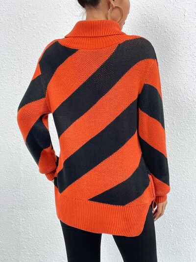 FZ Women's Striped Turtleneck Dropped Shoulder Sweater - FZwear
