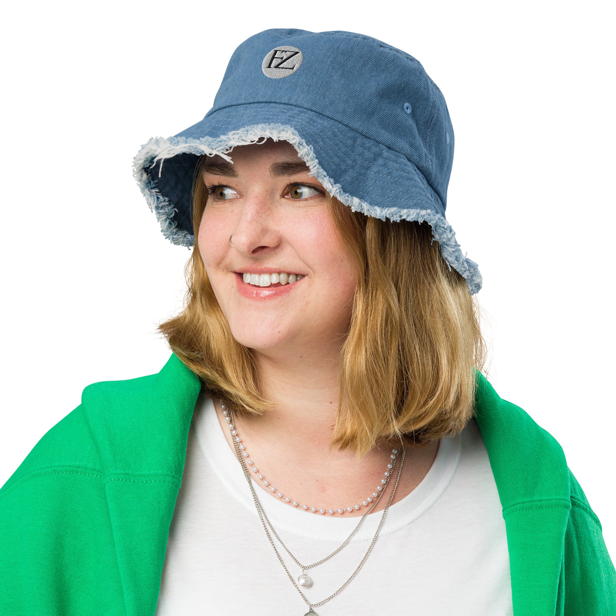 fz distressed denim bucket hat light denim