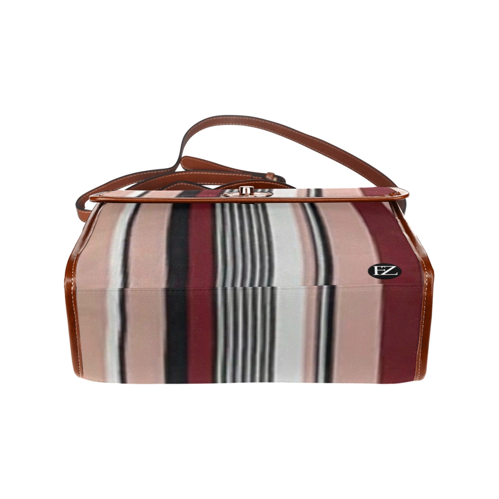 fz stripe handbag all over print waterproof canvas bag(model1641)(brown strap)