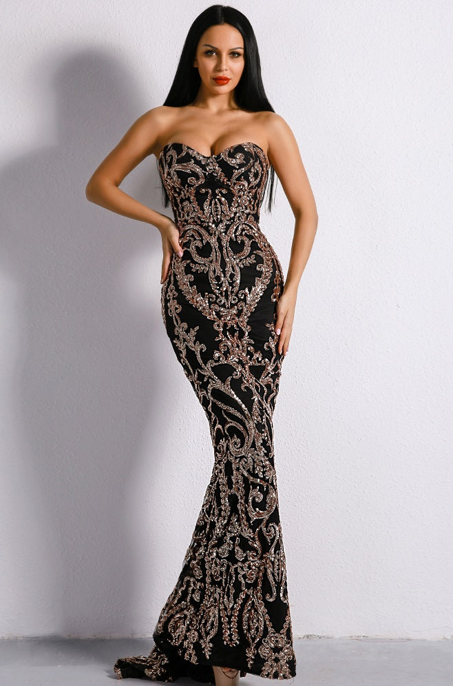 fz women's embellished sequin gown