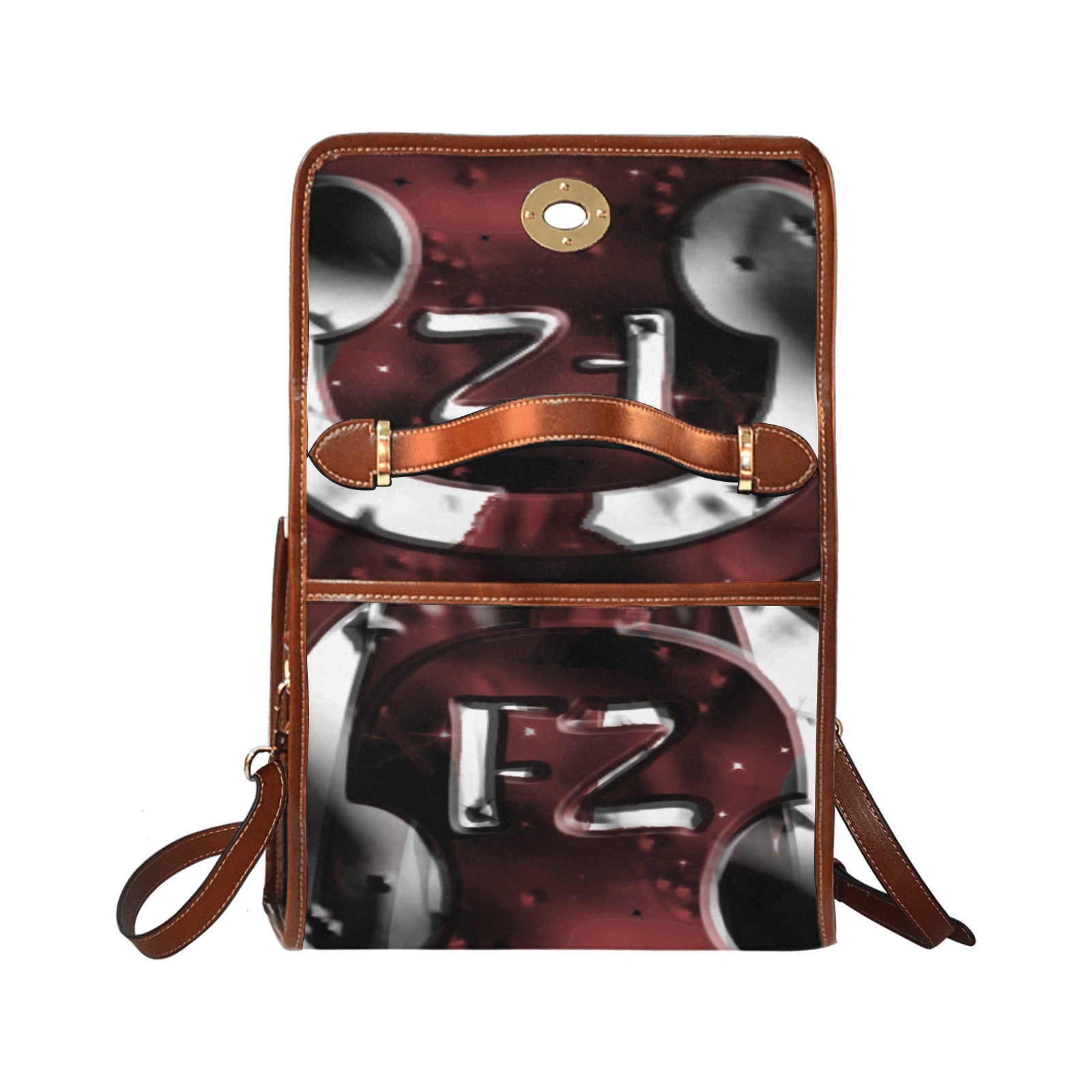 fz new zone handbag all over print waterproof canvas bag(model1641)(brown strap)