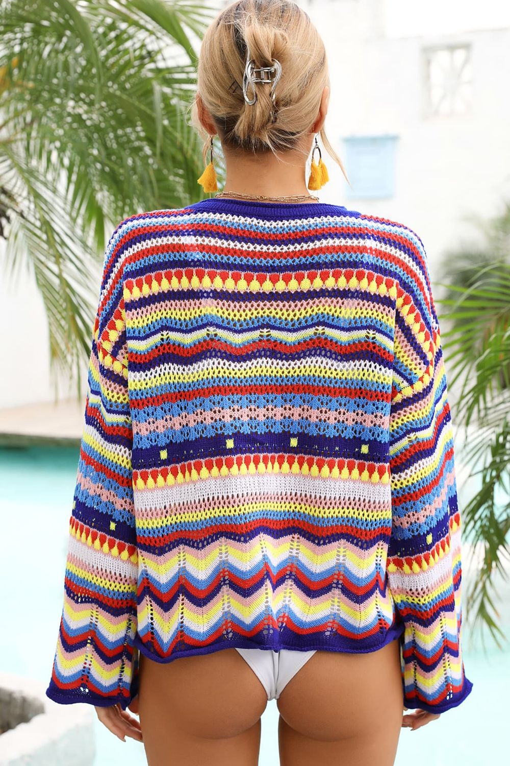 multicolored stripe round neck cover-up