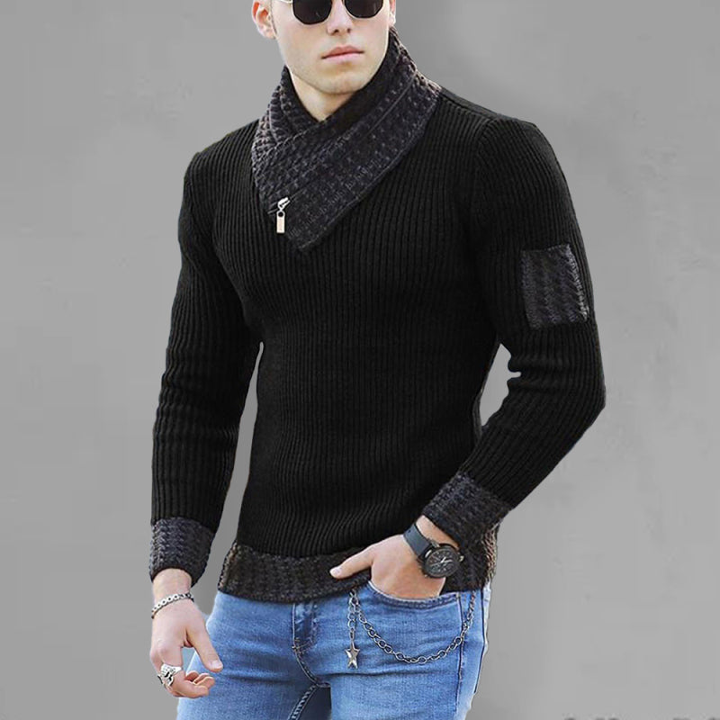 british plus size men's sweater pullover long sleeve scarf turtleneck men's knitwear