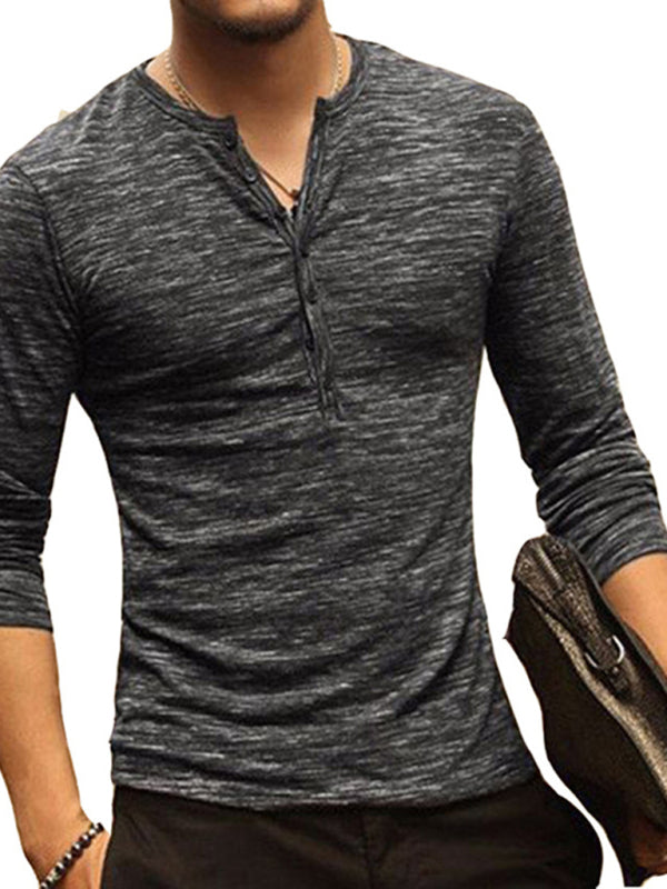 new fashion open placket slub silk men's long-sleeved t-shirt